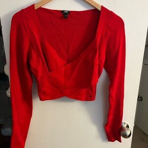 Express Red Long Sleeve Crop Top